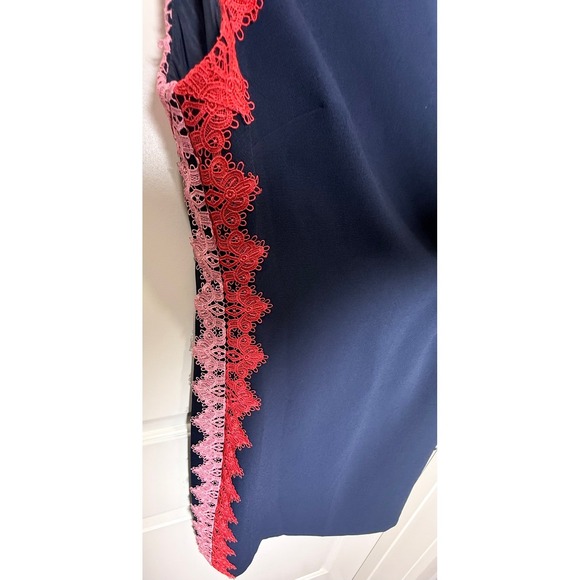 Trina Turk Navy Sheath Dress Size 8 — Pink & Red Lace Trim Cocktail Dress - Picture 4 of 8